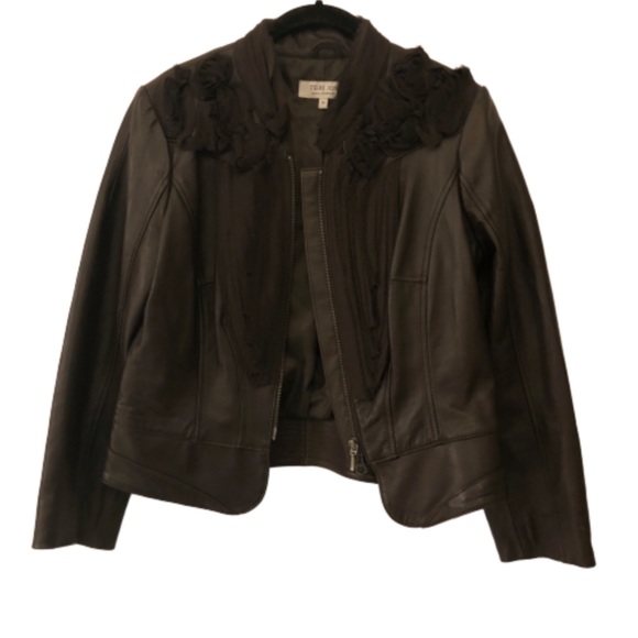 Teri Jon Sportswear Leather Bomber Jacket - Picture 3 of 5